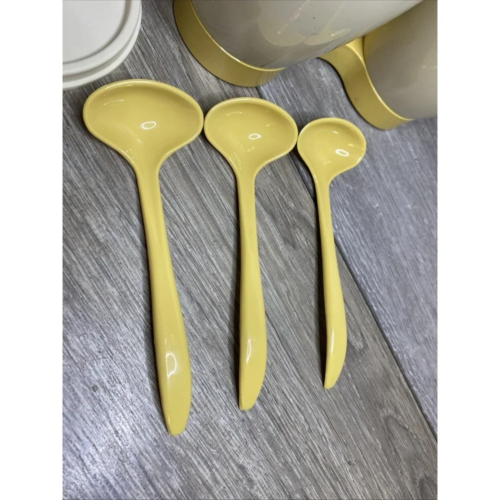 Vintage Tupperware Gold and Almond Condement‎ Caddy Set w/ Cups, Lids & Spoons